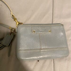 Vintage Coach Pale Blue Leather Wristlet with Gold Hardware